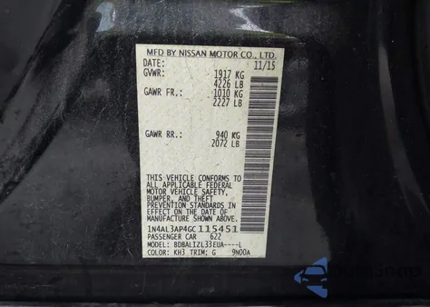 2016 Nissan Altima 2.5 Sv from USA, damaged, VIN 1N4AL3AP4GC115451